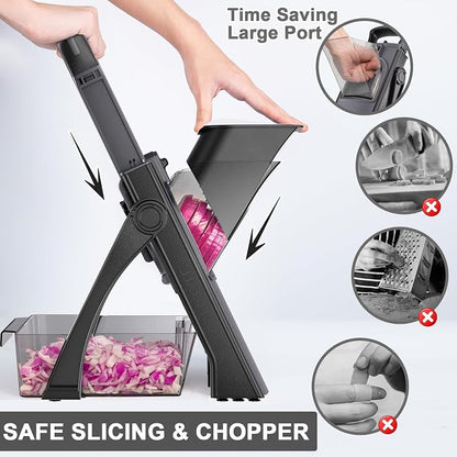 QYKIC Upgrade Safe Mandoline Slicer for Kitchen, Vegetable Chopper Slicer, Potato Slicer Thickness Adjuster, Veggie Onion Dicer for Quick Meal Prep