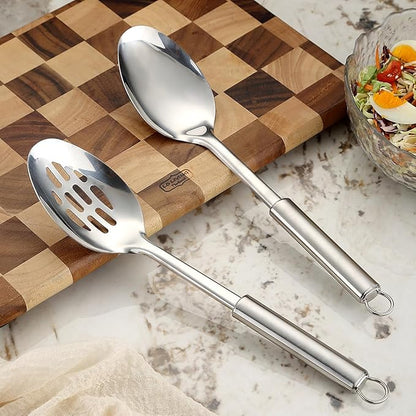 Cooking Spoons Set, ReaNea Stainless Steel Kitchen Solid Slotted Spoon, Cooking Utensils Set, Mixing, Serving, Stiring Large Spoons, Gifts for Home, Restaurant