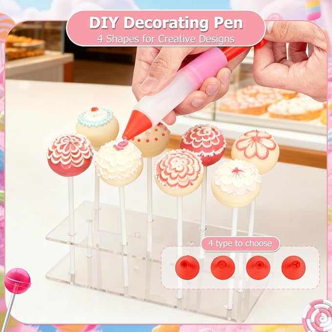 605-Piece Cake Pop Kit with Cake Pop Sticks and Wrappers, Treat Bags, Decorating Pen, Meat Baller & Display Stand - Complete Baking Set for Family Kitchen & Home Baking Enthusiasts Creating Candies