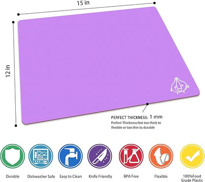 ZVP Flexible Plastic Cutting Board Set of 3 Gradient Color, Colorful Chopping Boards, BPA Free Mats, Non Slip, Dishwasher Safe, 15x12 Inch, Purple Multi-Color