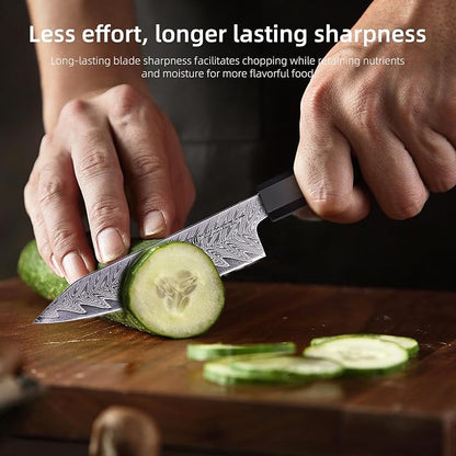 FINDKING 5 Inch Damascus Paring Knife, Compact and Versatile Blade for Fruit and Small Kitchen Cutting, Versatile Utility Pairing Knife, Portable for Travel, Picnic and Bar Use (Samurai Series)