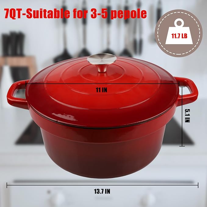CUKOR 7QT Dutch Oven Pot With Lid, Ceramic Dutch Ovens for Sourdough Bread Baking, Enameled Cast Iron Bread Cooking Pot, Non-Stick, Oven Safe (10 Pcs Bread Paper Liners)