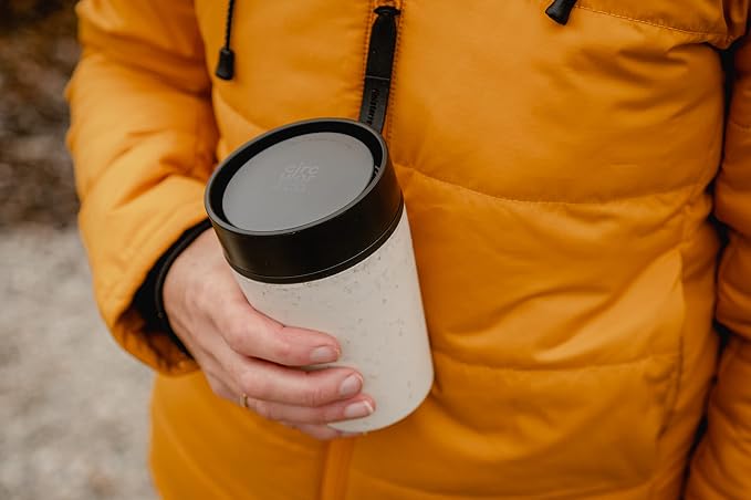 Circular and Co Leakproof Reusable Coffee Cup 8oz/227ml - The World's First Travel Mug Made from Recycled Coffee Cups, 100% Leak-Proof, Sustainable & Insulated. (Cream & Cosmic Black)