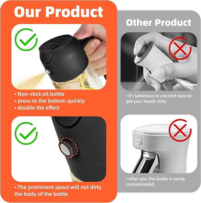 Olive Oil Sprayer for Cooking – Refillable Glass Cooking Spray Bottle, 2-in-1 Oil Dispenser Mister for Air Fryer, BBQ Grill, Frying, Baking & Salad – Non-Aerosol Food Grade Kitchen Gadget (Black)