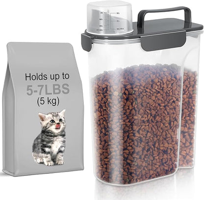 LEAWALK 5Lbs Airtight Cat Dog Food Storage Container with Upgraded Large Nozzle BPA-Free, Pet Food Storage Containers for Rice, Grain, Pet Food, Flour, Dog Treat Storage (Dark Gray, 5L-1pack)