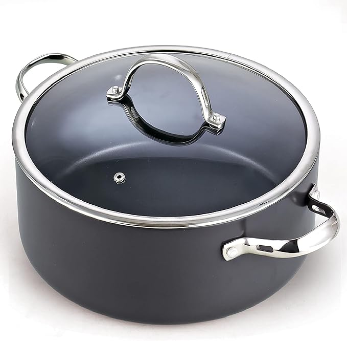 Cooks Standard Classic 7-Quart Stock Pot Dutch Oven Casserole with Glass Lid, Hard Anodized Nonstick Stockpot, Not Induction, Black