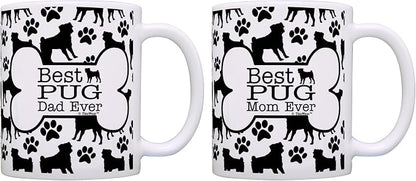 ThisWear Best Pug Mom Dad Ever Bundle Paws Dogs 2 Pack Gift Coffee Mugs Tea Cups Bone Pattern