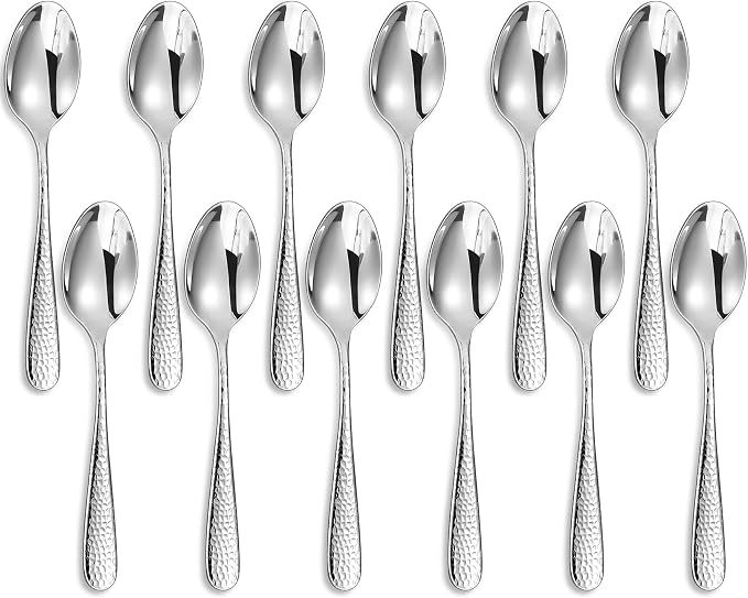 KEAWELL Premium Louise Hammered Small Spoons, 18/10 Stainless Steel, 5.6-Inch Mini Coffee & Dessert Spoon Set, Brightly Mirror Polished, Set of 12, Dishwasher Safe(12, 5.6 inches)