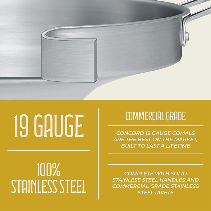 CONCORD Stainless Steel 3 Piece 22" Comal Cookware Set. Comales Discada Set