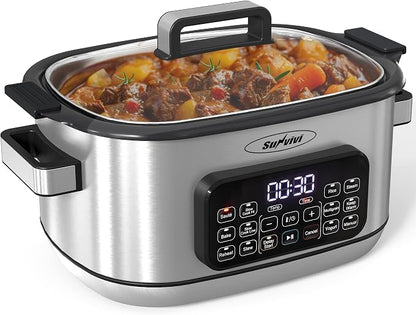 12-in-1 Multicooker, 6.5QT Slow Cooker Roaster Oven, Digital Programmable Multi Functional Pot with Timer, Temp Control, Delay Start, Glass Lid, Removable Nonstick Pot & Roast/Steam Rack