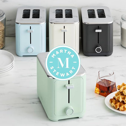 Martha Stewart 2 Slice Toaster, 10 Shade Settings with Defrost, Cancel, Bagel & Gluten-Free, Extra-Wide Self-Centering Slots for Waffles & Artisan Bread, Removable Crumb Tray, Cord Wrap, Sky Blue