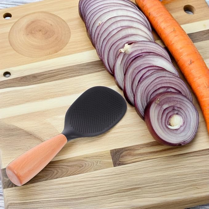 MAGICLULU Silicone Wooden Rice Paddle Kitchen Utensils Cooking Ladle Handle (Black)