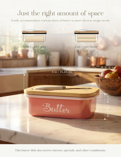 Butter Dish, Butter Dish with Lid for Countertop,Metal Butter Keeper with Stainless Steel Multipurpose Butter Knife, Large Butter Container with quality Silicone Good Kitchen Gift,Pink