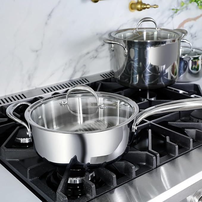 KEAWELL K3 Premium 4-Quart Tri-Ply Fully Clad Stainless Steel Sauté Pan with Lid, Induction & Oven Safe up to 600°F, Even Heating, Professional Cookware for All Stovetops (4-Qt)