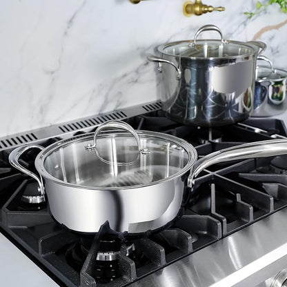 KEAWELL K3 Premium 4-Quart Tri-Ply Fully Clad Stainless Steel Sauté Pan with Lid, Induction & Oven Safe up to 600°F, Even Heating, Professional Cookware for All Stovetops (4-Qt)