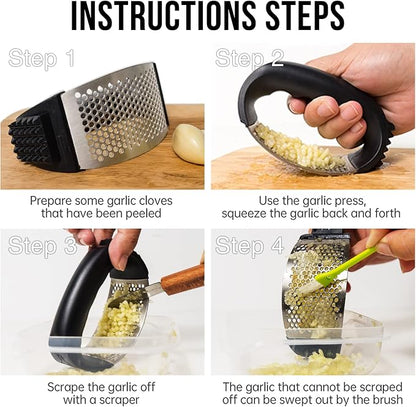 Garlic Press, Upgrade Garlic Mincer Stainless Steel Garlic Press Rocker, Professional Kitchen Gadget with Ergonomic Handle, Garlic Peeler