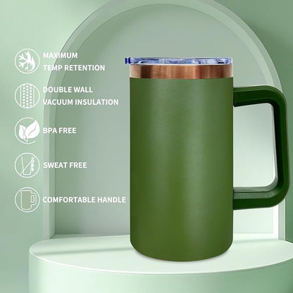20 oz Insulated Coffee Mug with Lid, Stainless Steel Coffee Tumbler Bulk, Double Wall Vacuum Travel Mug with Handle, Leakproof Powder Coated Coffee Cups for Hot and Cold Drinks (Army Green,4 pack)