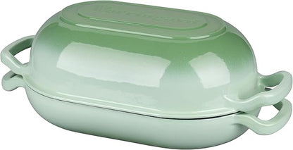 VORRINGARD Enameled Cast Iron Sourdough Bread Oven, Dutch Oven, Loaf Cast Iron Bread Pan for Homemade Bread Baking, Meatloaf Pan with Lid, 5QT, Green