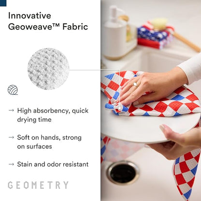 GEOMETRY Kitchen Towels - Quick Dry, Absorbent Microfiber Dish Towels for 4th of July, Memorial Day, Veterans Day, and Holiday Decor - Red, White, and Blue - Liberty Lines