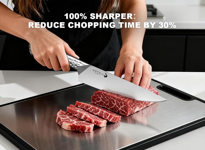 Livtek Kitchen Knife Set with Block: 15-Piece German Stainless Steel with Dual Sharpener for Cook Enthusiasts - Covers 95% Kitchen Tasks - Silver Full-Tang Ergonomic Handle, Dishwasher Safe, Gift Box