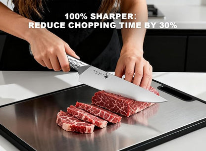 Livtek Kitchen Knife Set with Block: 15-Piece German Stainless Steel with Dual Sharpener for Cook Enthusiasts - Covers 95% Kitchen Tasks - Silver Full-Tang Ergonomic Handle, Dishwasher Safe, Gift Box