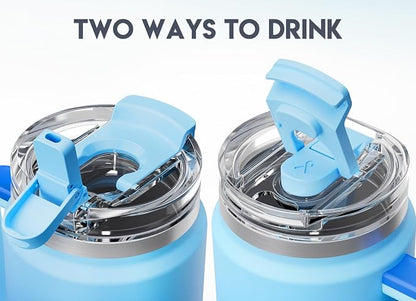 Meoky 40 oz Tumbler with Handle and Straw, Insulated Tumbler with Lid and Straw, Stainless Steel Travel Mug, Keeps Cold for 34 Hours, 100% Leak Proof, Fits in Car Cup Holder (Sky)