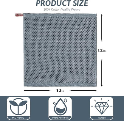 Nialnant 100% Cotton Kitchen Dish Towels,Waffle Weave Dish Cloths for Washing Dishes,Soft Absorbent Dish Rags,Quick Drying Cleaning Rags-12x12 in, 6 Pack