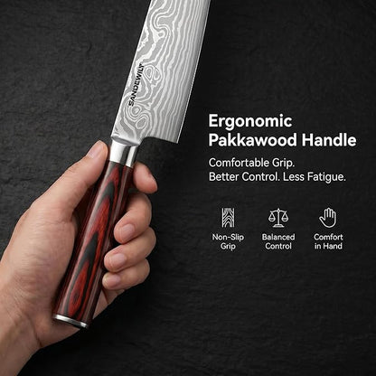 3-Piece Kitchen Knife Set, High Carbon Stainless Steel Sharp Knives with Sheaths - 8" Chef, 7.5" Kiritsuke, 5" Utility Knives for Home Cooks, Cooking, Meat & Vegetables