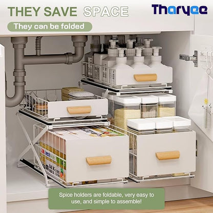 2 Tier Pull Out Pull out Cabinet Organizer with Adjustable Height, Under Sink Organizer, Slide out Pantry Shelves Drawer Storage for Kitchen Organization (White, 2 Tier)