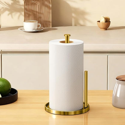 Paper Towel Holder Countertop, Standing Paper Roll Holder with Anti Slip Weighted Base, Stainless Steel Freestanding Paper Towel Holder for Kitchen, Gold