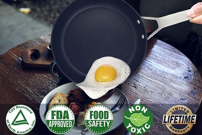 MsMk Small Frying pan, 8-inch Nonstick Durable Egg Omelet Skillet with Stay-Cool Handle, Limestone Non Stick Coating From GRE, 4mm Stainless Steel Base Induction, Oven Safe, Dishwasher Safe