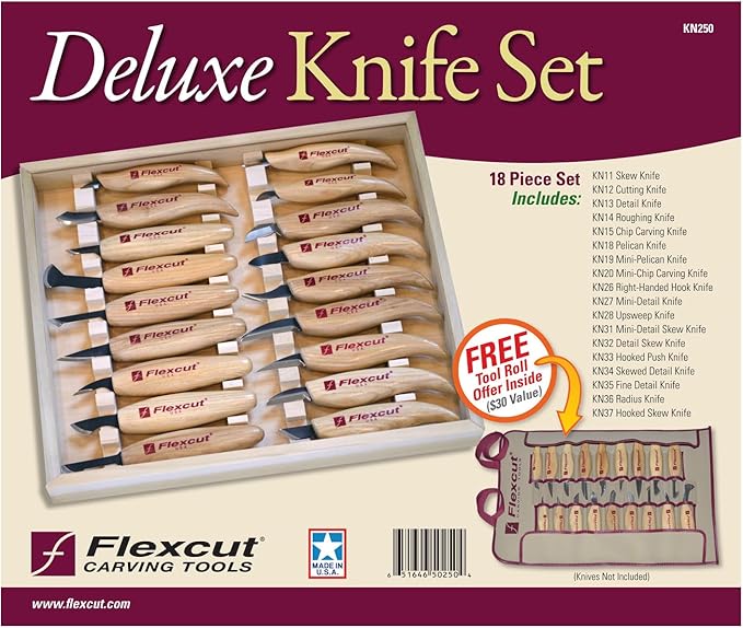 Flexcut Wood Carving Knives | Deluxe 18-Piece Knife Wood Carving Set | Razor-Sharp 1095 High Carbon Steel Blades | KN250 | Made in the U.S.A.