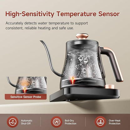 OLEGA Gooseneck Electric Kettle: 1000W Electric Kettles with Temperature Control 0.8L Stainless Steel Electric Tea Kettle Gooseneck Kettle for Coffee Tea Keep Warm (Black)