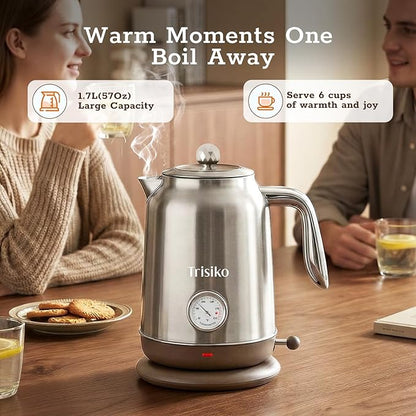 1.7L Large Electric Kettle with Thermometer,57.oz Electric Tea kettle with Automatically Shut Off,304 Stainless Steel,1200W Hot Water Kettle Electric for Coffee&Tea (Chrome)