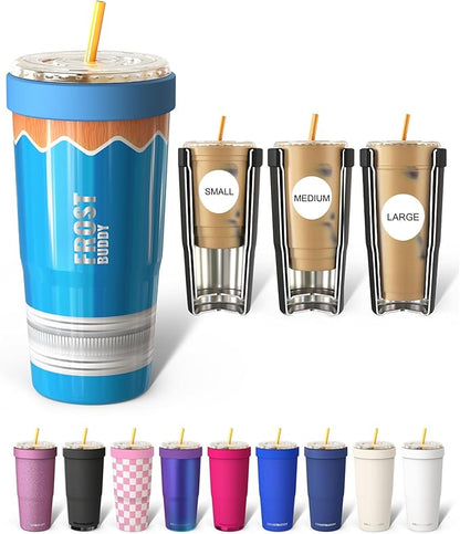 Frost Buddy Togo Buddy 30 oz Stainless Steel Vacuum Insulated Tumbler To Go Coffee Cup – Iced Coffee Cups, Iced Coffee Sleeve, Travel Mug, Thermal Cup for Hot & Cold Drinks, Dunkin Cup (Blue Pencil)