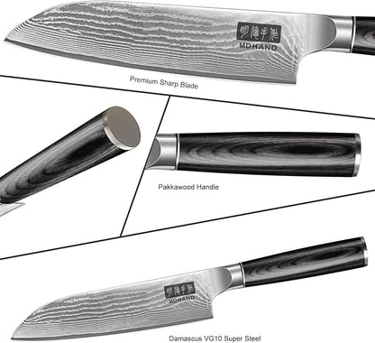 MDHAND Kitchen Knife Set, 3PCS Professional Chef Knife Set, VG10 Steel Knife Set with Pakkawood Handle, Ultra Sharp Knives Set for Cooking, Including Chef, Santoku & Paring Knife, Gifts for Men Women