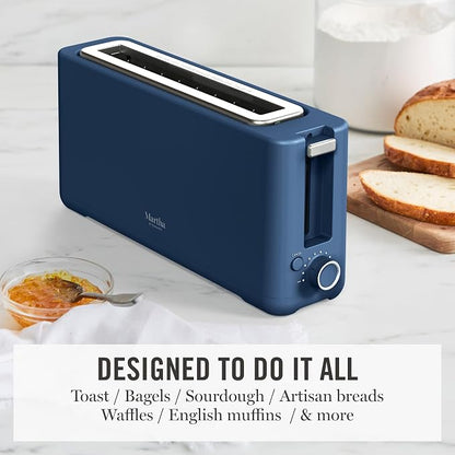 Martha Stewart 2 Slice Long Slot Toaster, Extra Wide for Sourdough & Bagels, 10 Setting Shade Control, Removable Crumb Tray, Self-Centering Design, Defrost/Reheat, Cancel, Slim Space-Saving, Indigo