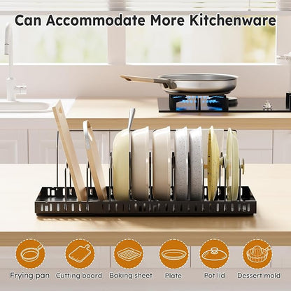 DTUQYX 2 Pack Pots and Pans Organizer - Expandable Pull Out Pot and Pan Organizer with 20 Adjustable Dividers for Kitchen,Smooth Sliding Inside Cabinet for Pot Lid,Cookware,Tableware