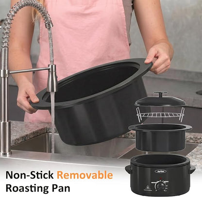 Sunvivi Electric Roaster Oven for Small Families, 8QT Portable Roaster with Self-Basting Lid Defrost & Keep Warm, Adjustable Temp 150°F-450°F for Baking, Slow Cooking, Buffet Serving & RV Camping