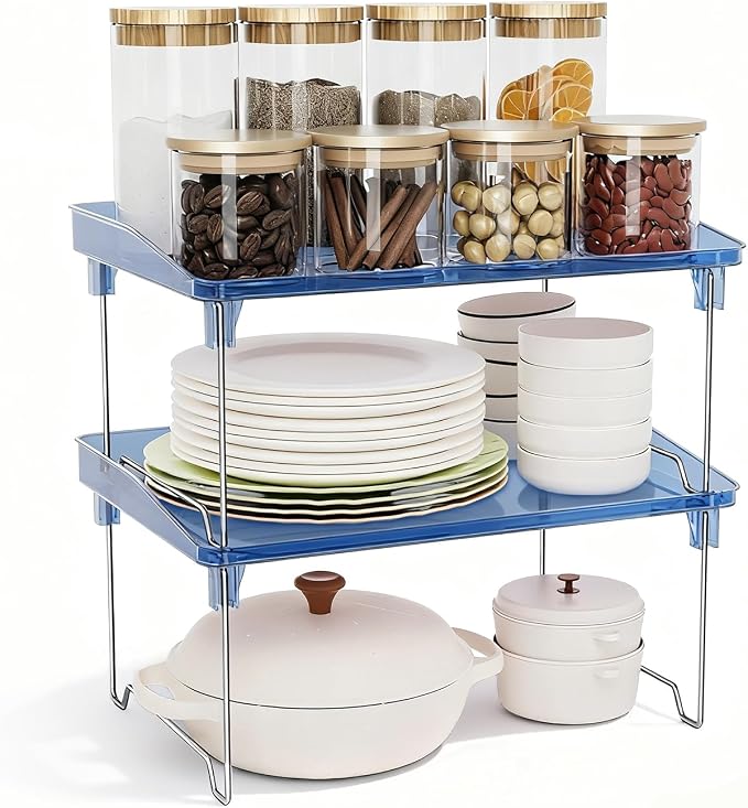STARLATTA Acrylic Cabinet Organizer Shelf,4 Pcs Stackable Kitchen Counter Shelves,Spice Rack,Countertop Organizers,Clear Plastic Storage Organization for Makeup, Bathroom,Cupboard,Desk,Pantry