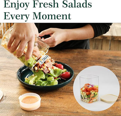 LIBWYS 39oz Large Glass Salad Jars with Lids Meal Prep, 2pack Square Glass Containers for Home Storage & Lunch, Built-In Leakproof Compartments, Wet/Dry Separation for Salad Dressing & Ingredients