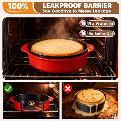 MASSUGAR 9 Inch Springform Pan, Nonstick Cheesecake Pan with Silicone Protector, 50 Pcs Parchment Paper Liners & 3 Cake Scrapers, No Leaks in Water Bath, Leakproof Round Cake Pan with Removable Bottom
