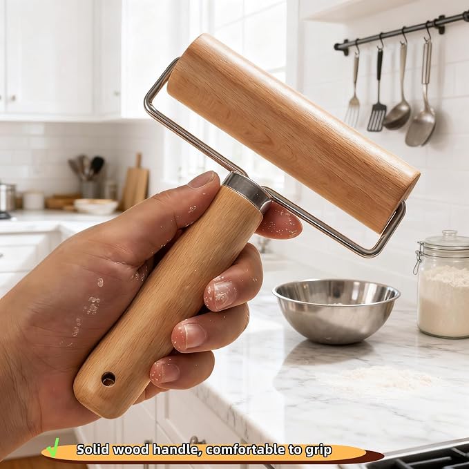 Wooden Rolling Pin Set - Non-Stick Pizza & Dough Roller, Ergonomic Bakery Tool for Cookies, Pie, Bread Dough | Heavy Duty, Easy Clean, Compact Storage | Kitchen Gadget Essential