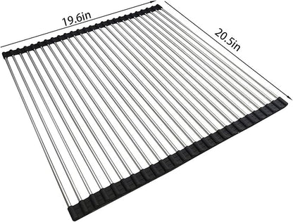 Ahyuan Roll up Dish Drying Rack Over The Sink Kitchen Roll up Sink Drying Rack Portable Dish Drainer Foldable Dish Drying Rack (Black, 20.5''X19.7'')