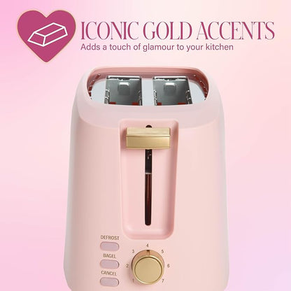 Paris Hilton 2-Slice Toaster, Extra-Wide Slots, 7 Browning Settings, Bagel & Defrost Functions, Removable Crumb Tray, Pink