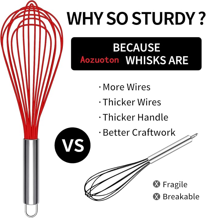 Danish Dough Whisk Stainless Steel Dough Hook Dutch Whisk for Sourdough Bread Dough Mixer Hand Wooden Handle Kitchen Whisking Mixing Tool Bread Making Tools and Supplies (3 Pack Red)