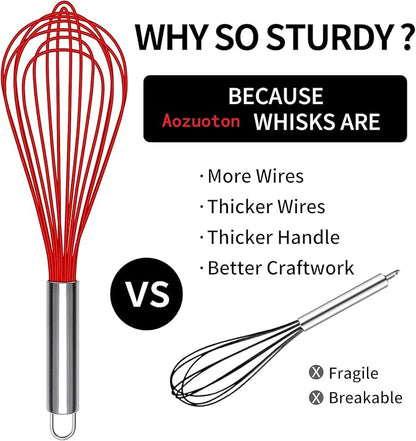 Danish Dough Whisk Stainless Steel Dough Hook Dutch Whisk for Sourdough Bread Dough Mixer Hand Wooden Handle Kitchen Whisking Mixing Tool Bread Making Tools and Supplies (3 Pack Red)