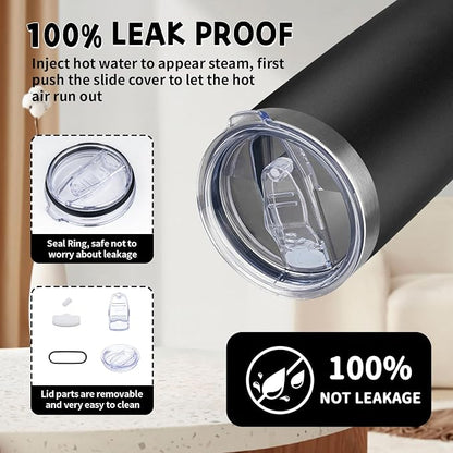 20 oz Tumbler with Lids and Straws, Stainless Steel Insulated Coffee Tumbler, Double Wall Vacuum Insulated Travel Mug Cup, Leakproof Thermal Coffee Cup for Hot and Cold Drinks (black)