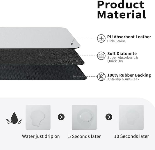 HotLive Dish Drying Mat for Kitchen Counter, Heat Resistant Drainer Mats with Non-slip Rubber Backed, Hide Stain Kitchen Super Absorbent Draining Mat, Easy to Clean Dish Rack Pad, Light Grey 16"x20"