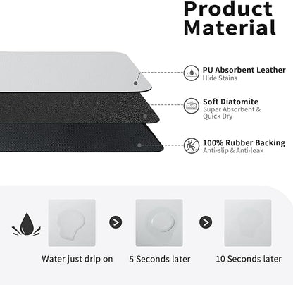 HotLive Dish Drying Mat for Kitchen Counter, Heat Resistant Drainer Mats with Non-slip Rubber Backed, Hide Stain Kitchen Super Absorbent Draining Mat, Easy to Clean Dish Rack Pad, Light Grey 18"x24"